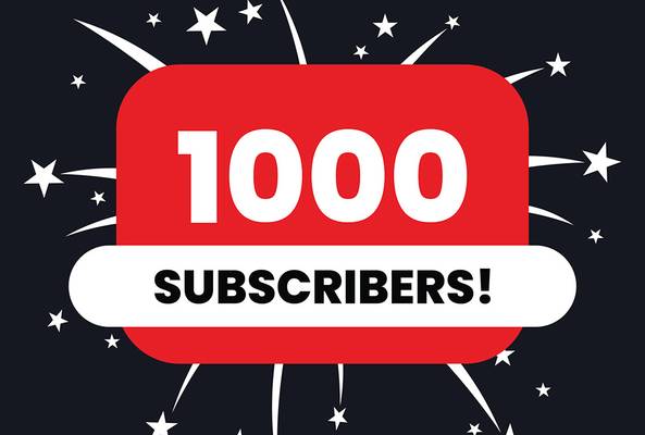 Celebration graphic showing 1000 subscribers with stars and fireworks background