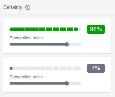 Screenshot of the 'certainty' percentages. How certain the model is at recognising actions.