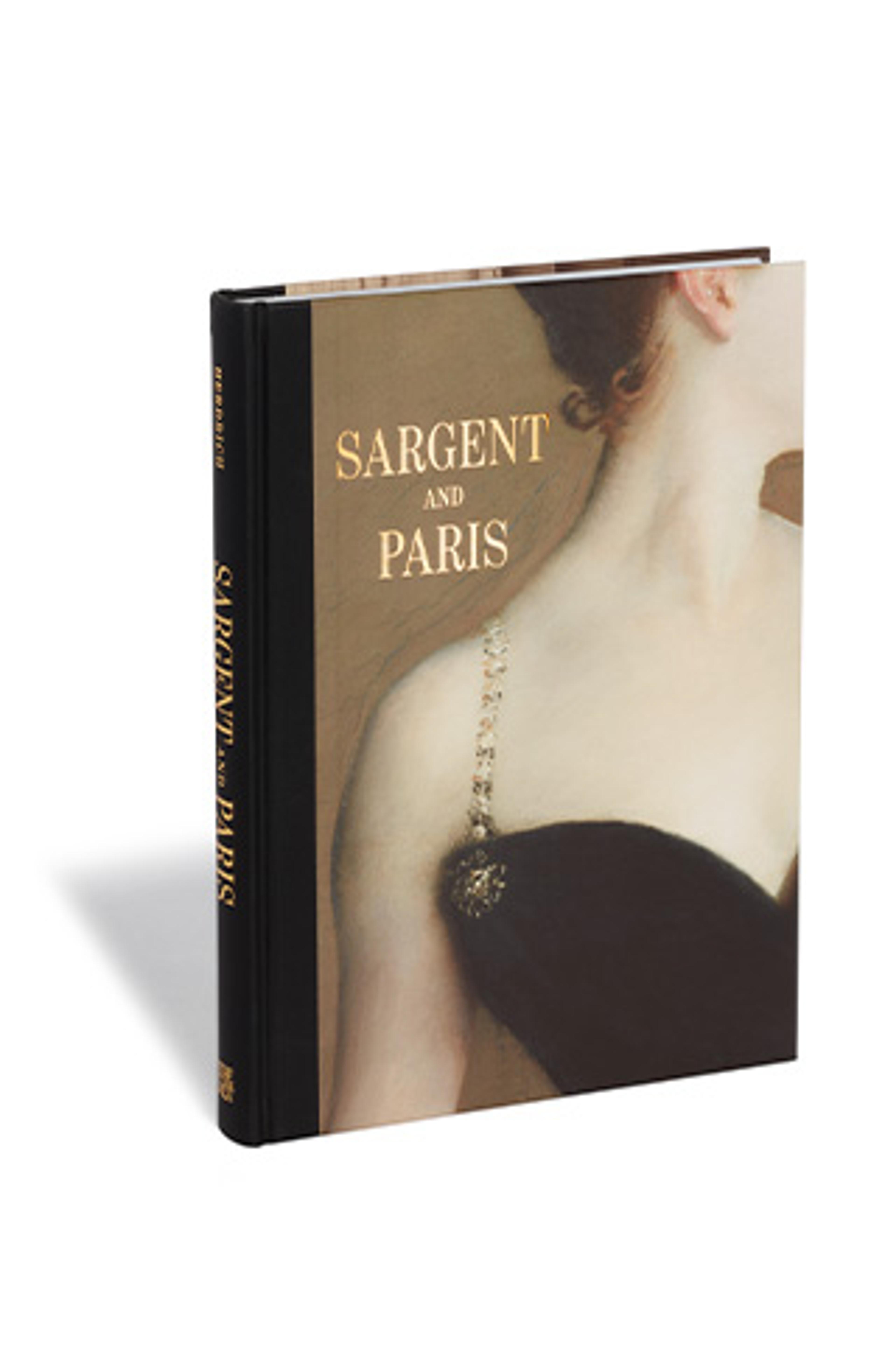 Book cover titled "Sargent and Paris." Features a close-up of a woman in a black dress with a jeweled strap. Elegant and classic design.