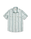 Closeup detail view of Men's Sawtooth Linen Short Sleeve Pearl Snap - White / Aqua Haze
