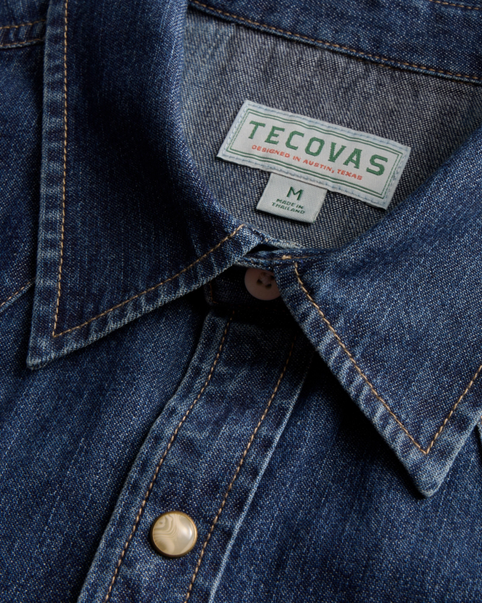 Closeup detail view of Men's Denim Pearl Snap (II) - Medium