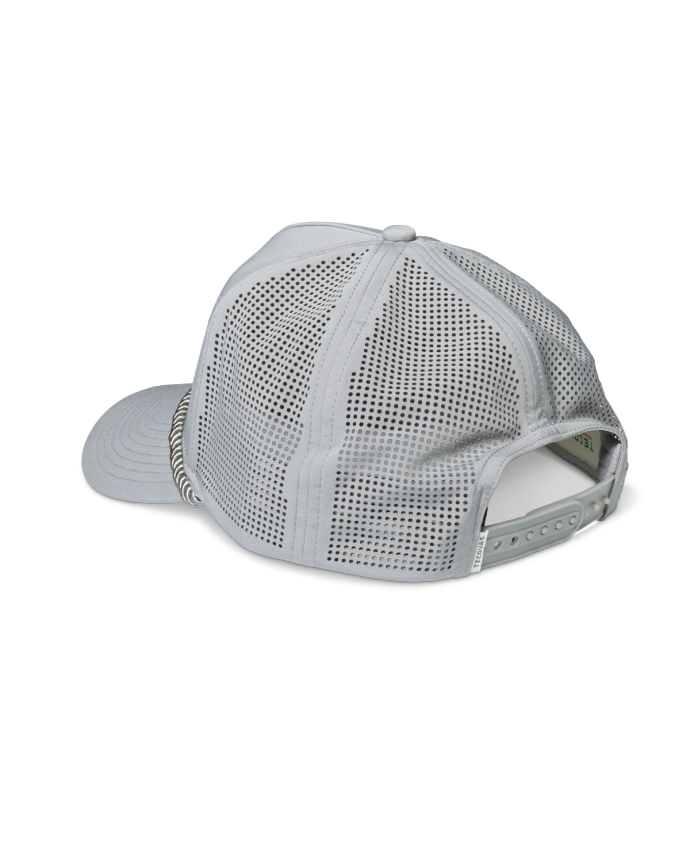 Quarterback view of Quality Made Performance Trucker Hat - Gray on plain background