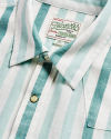 Closeup detail view of Men's Sawtooth Linen Short Sleeve Pearl Snap - White / Aqua Haze