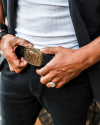 Lifestyle view of Bison Buckle - Antique Brass