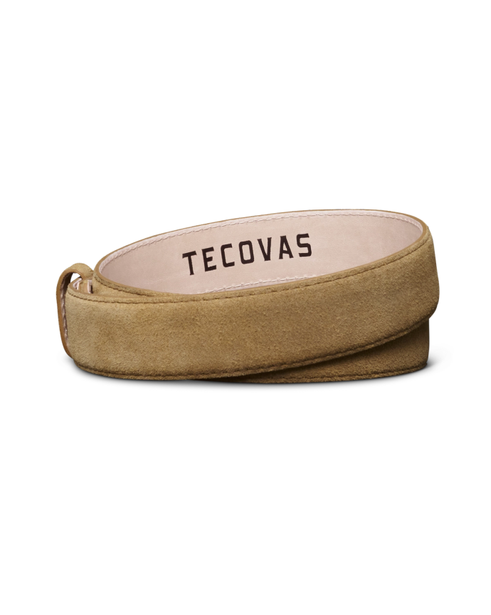 Back view of Men's Suede Belt - Camel on plain background