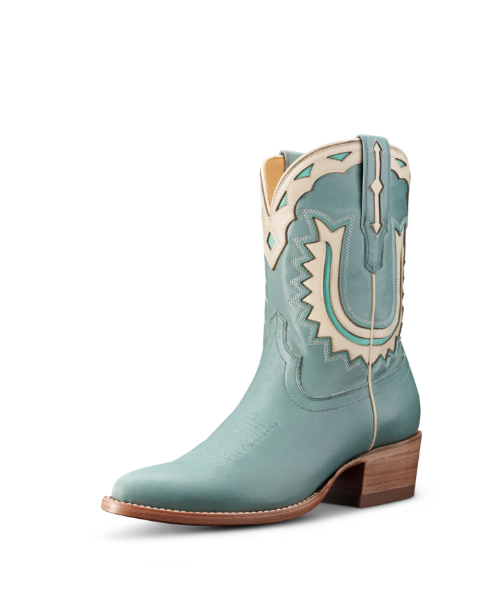 Quarterfront view of The Jolene - Seafoam / Bone on plain background