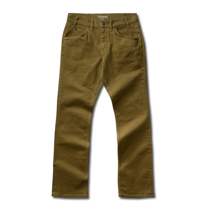 Front view of Men's Everyday Standard Jeans - Olive on plain background
