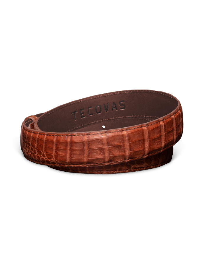 Back view of Men's Caiman Belt II - Pecan on plain background